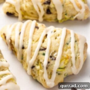 close up glazed chocolate chip zucchini scone