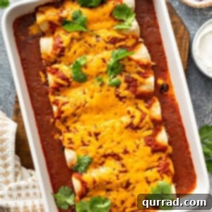 chicken enchiladas covered in melted cheddar cheese in baking dish