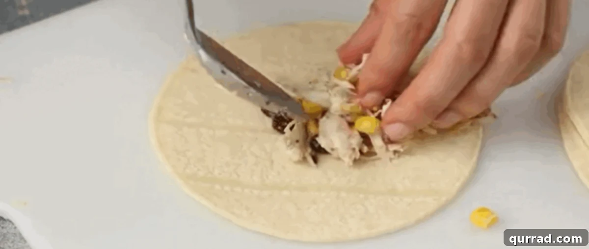 Weeknight Wonder Chicken Enchiladas 6 Placing the filling on the tortilla.