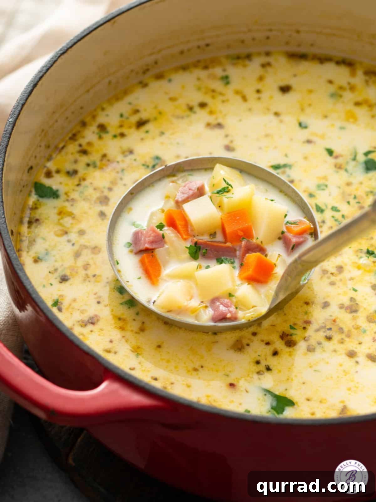 Hearty Ham and Potato Chowder 5 ladle full of ham and potato soup