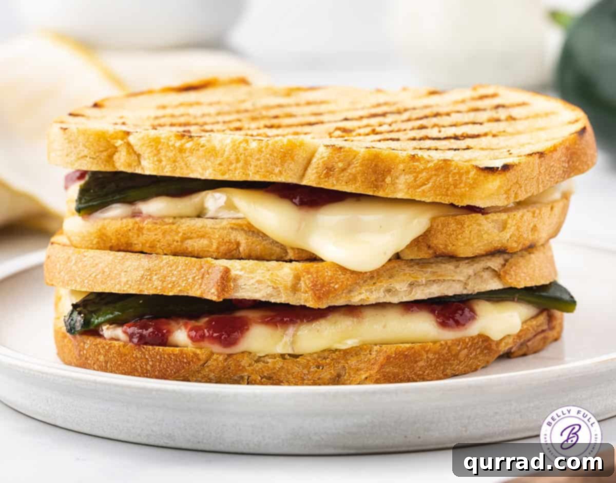 grilled cheese sandwich with brie, peppers, and jam