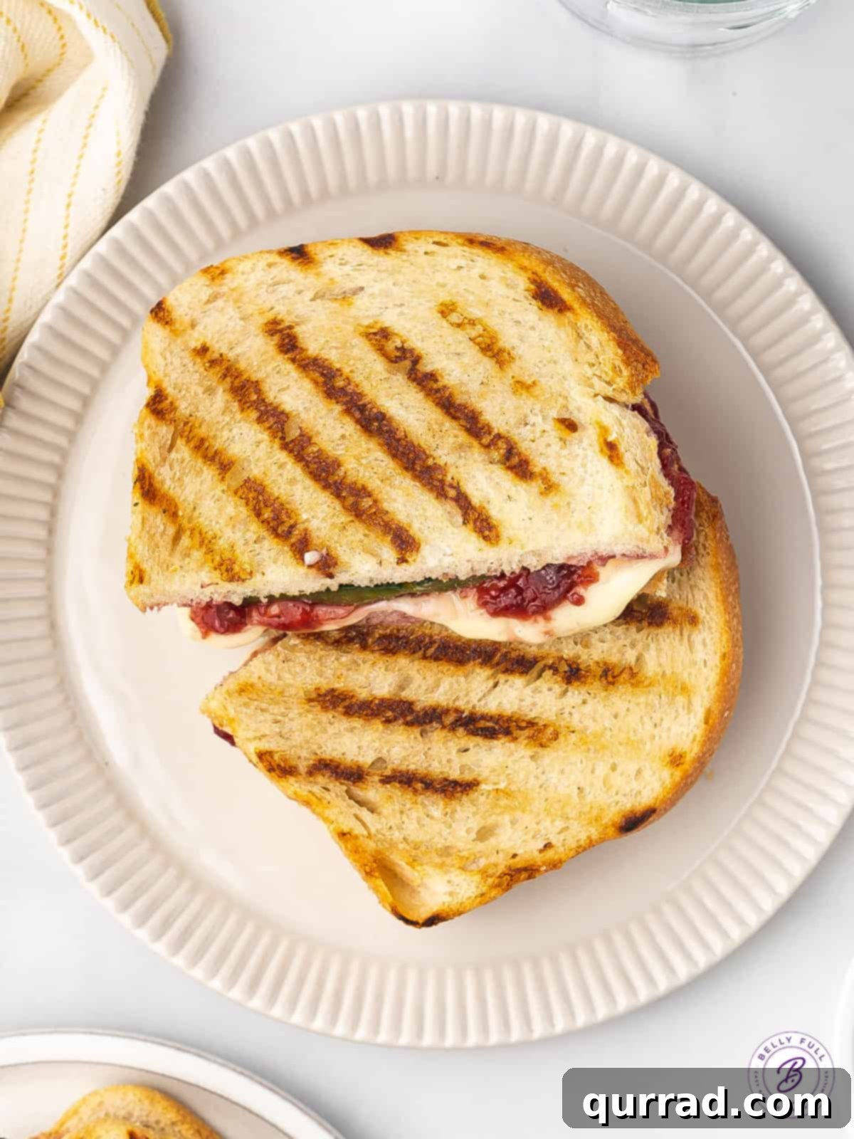 overhead brie grilled cheese sliced in half