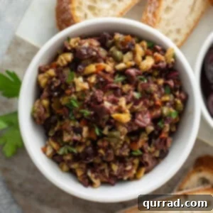 overhead image of olive tapenade in bowl