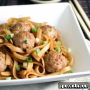Traditional meatballs with an Asian twist, using ground pork, soy and hoisin sauces. Then served over sesame rice noodles for an easy and complete meal!