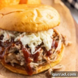 The Ultimate Pulled Pork 3 pulled pork sandwich with coleslaw and BBQ sauce