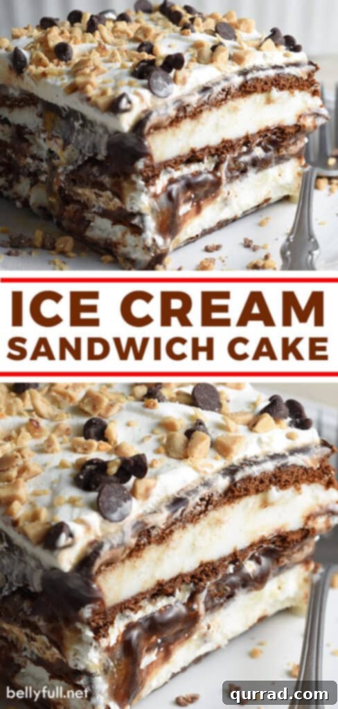 Creamy Dreamy Ice Cream Sandwich Cake 5 Pin image for the Ice Cream Sandwich Cake recipe, showcasing its delightful appearance