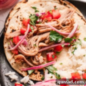 Shredded Cuban pork over rice and tortillas with pico de gallo.