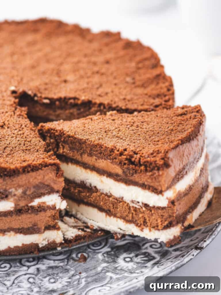 Decadent No-Bake Chocolate Delight 5 slice of chocolate icebox cake on stainless steal serving spade