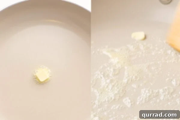 Melted butter gently foaming in a hot nonstick frying pan, preparing for a crepe.