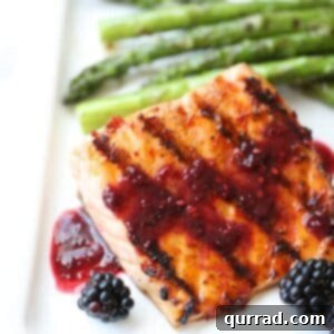 Grilled Salmon with Blackberry Sauce ready to eat