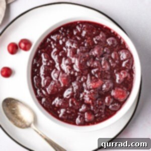 Sweet and Tart Homemade Cranberry Sauce 6 overhead bowl of cranberry sauce with spoon