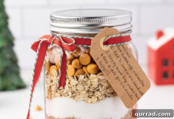 Layers of Cookie Joy 8 glass jar with gift tag and ribbon
