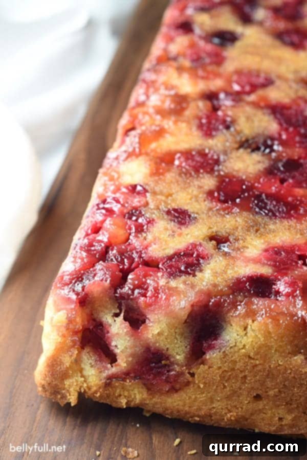 Cranberry Crown Cake 2 A golden-baked upside down cranberry quick bread, showcasing the caramelized cranberry topping and a tender crumb.