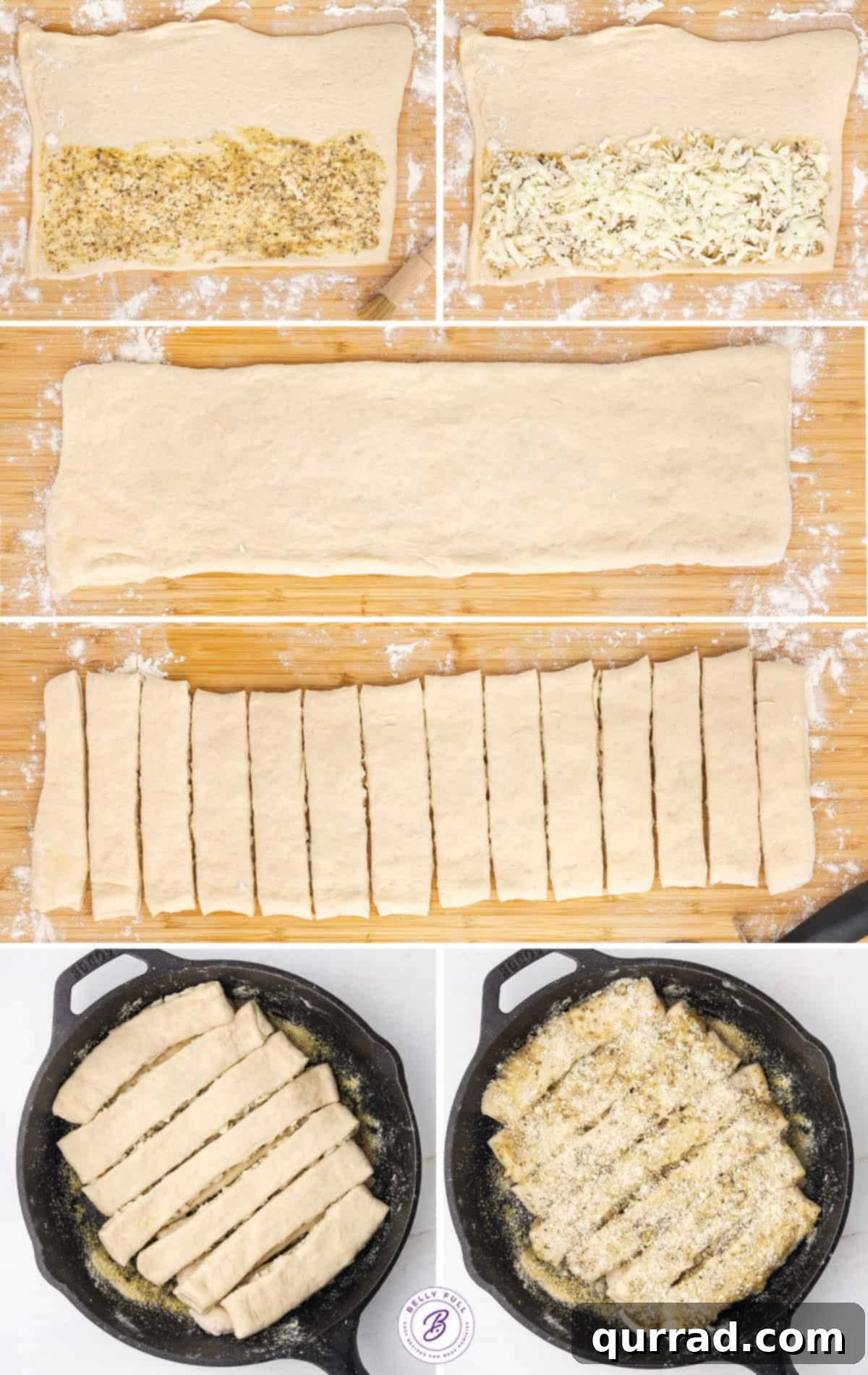 Effortless Skillet Breadsticks 4 A selection of fresh ingredients including garlic, herbs, butter, and cheeses, laid out for making cheesy breadsticks.