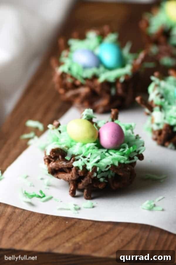 Effortless Easter and Spring Delights 5 Cute Bird’s Nests, a super easy no-bake treat for spring or Easter, topped with colorful M&M eggs.