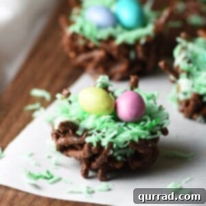 Effortless Easter and Spring Delights 6 Cute Bird’s Nests with green coconut and M&M eggs for Easter