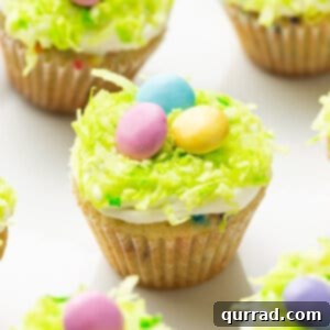 Mini Frosted Easter Cupcakes with pastel M&Ms
