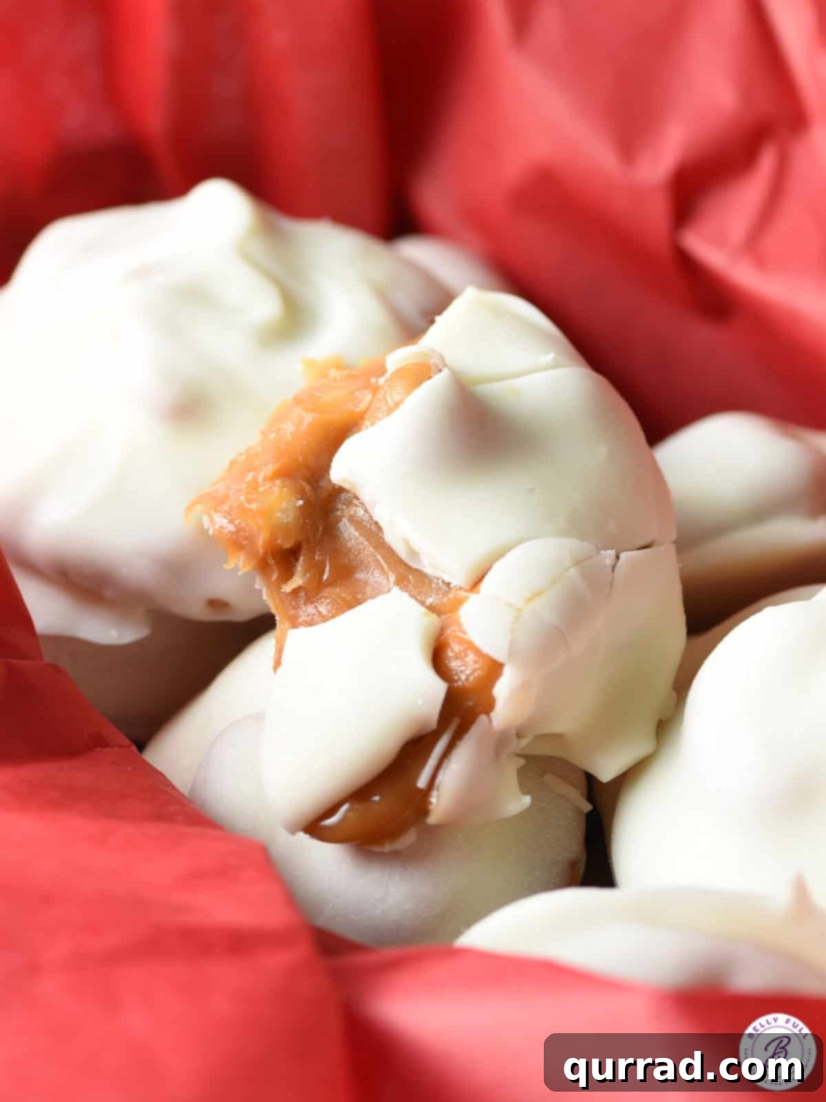 white chocolate coated caramel clusters