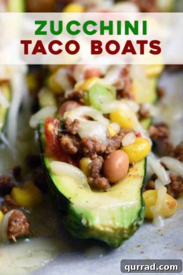 Pinterest Pin for Zucchini Taco Boats recipe