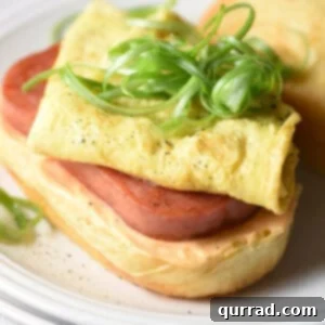 SPAM Breakfast Sandwich topped with egg and scallions