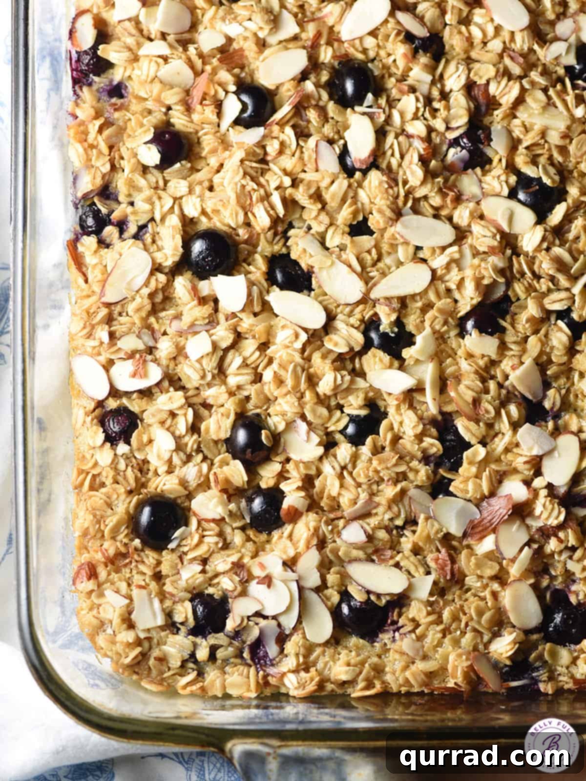 Cozy Blueberry Baked Oats 9 overhead baked oatmeal in casserole dish