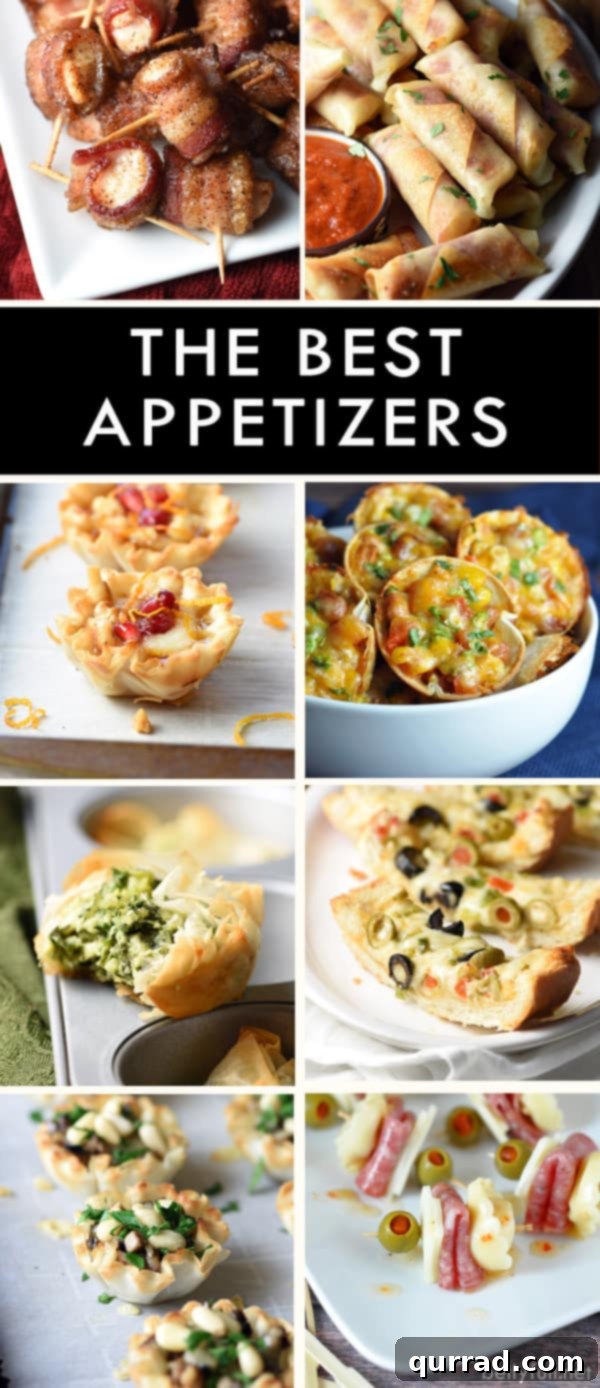 A collection of the best appetizer recipes – cheesy, salty, sweet, some for the meat lover and some vegetarian. All just the right bite! #appetizers #easyappetizers #newyears #newyearspartyfood #appetizersnewyears #recipes A diverse assortment of eight different delicious appetizers, perfect for any celebration or casual get-together.