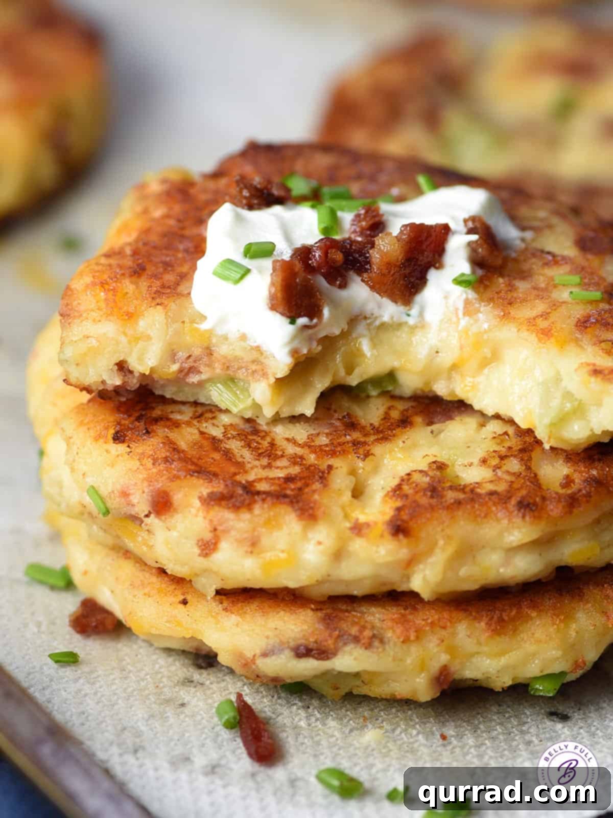 close up mashed potato cakes with bite taken