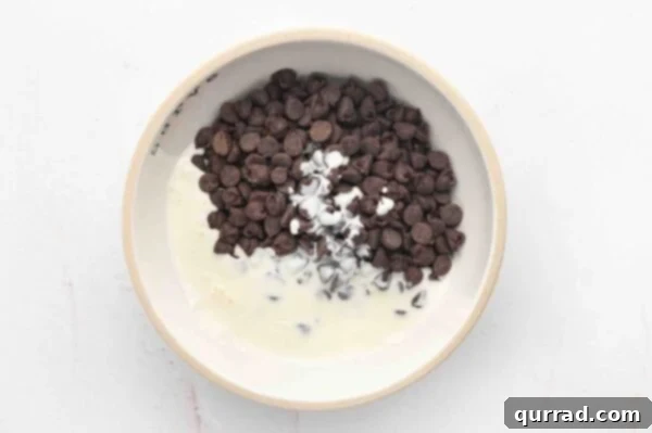 chocolate chips and heavy cream in a small mixing bowl