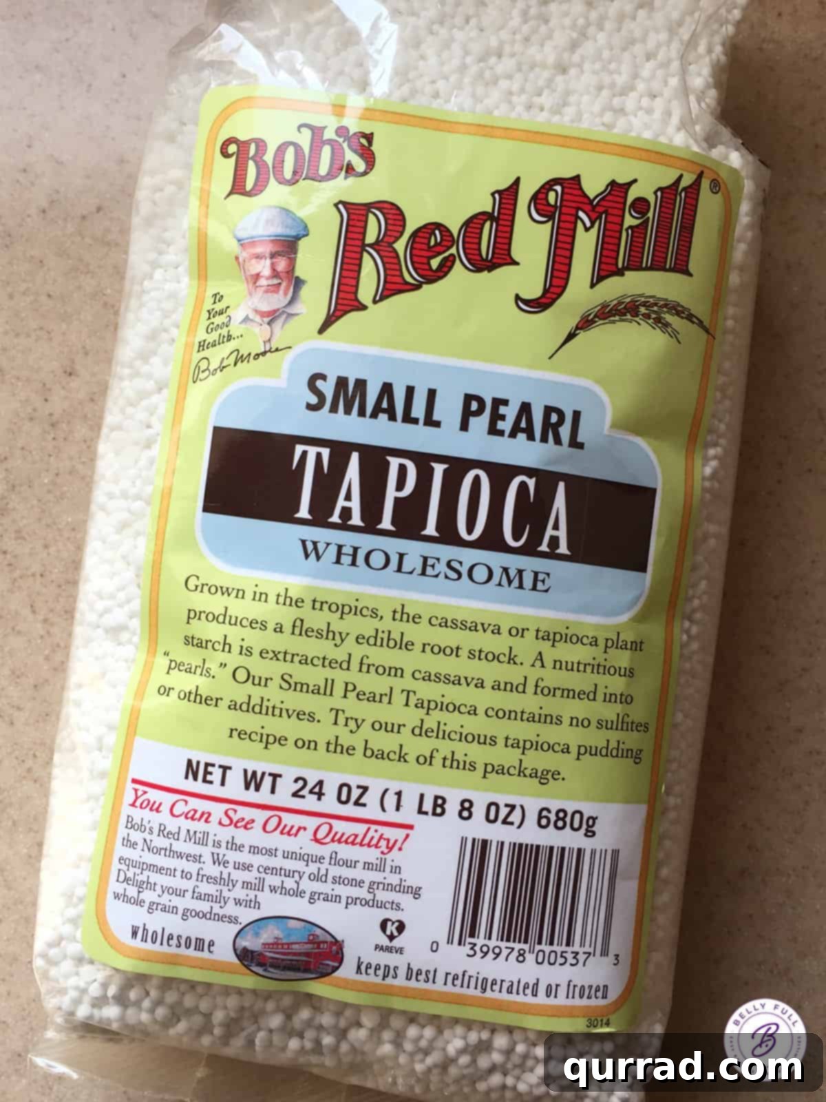 A package of small pearl tapioca, showcasing the key ingredient for this classic pudding recipe.