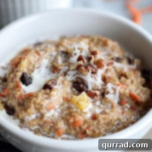 Bowl of freshly prepared Carrot Cake Steel Cut Oatmeal, a perfect healthy breakfast
