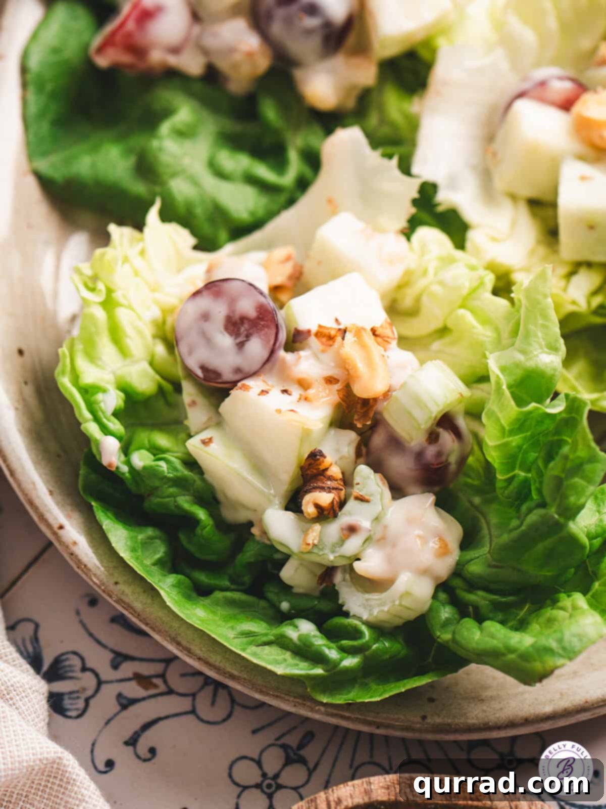 Crisp Apple & Walnut Waldorf Salad 9 creamy Waldorf salad on lettuce leaf