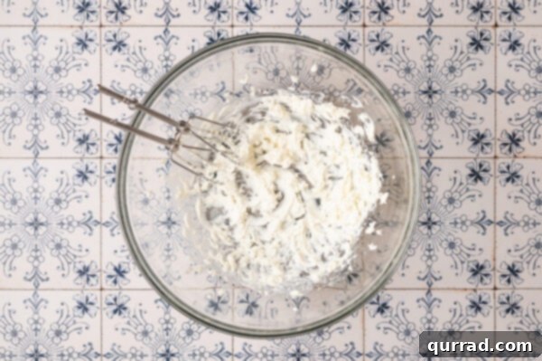 softened cream cheese blended in mixing bowl
