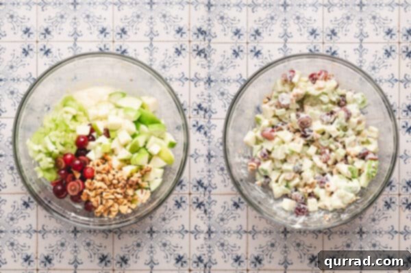 ingredients for Waldorf salad in bowl