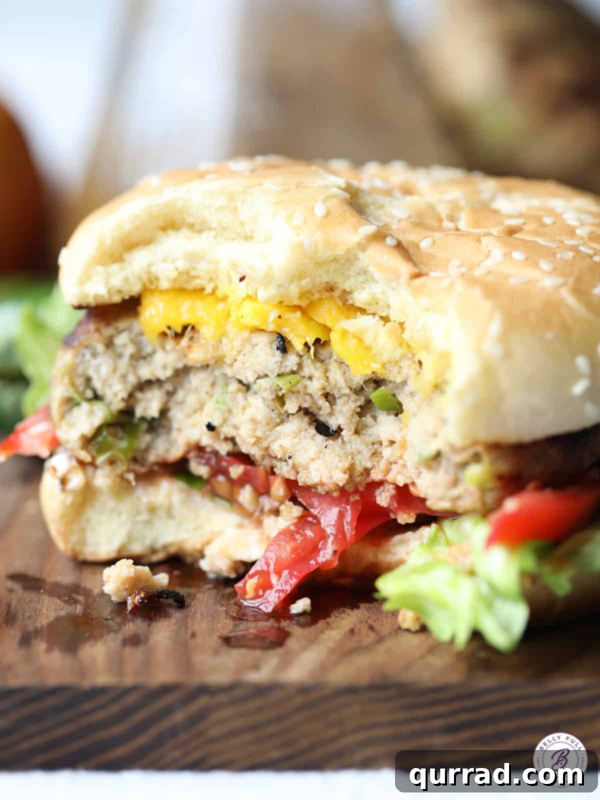 Fiery Island Marinade 3 bite taken from juicy turkey burger