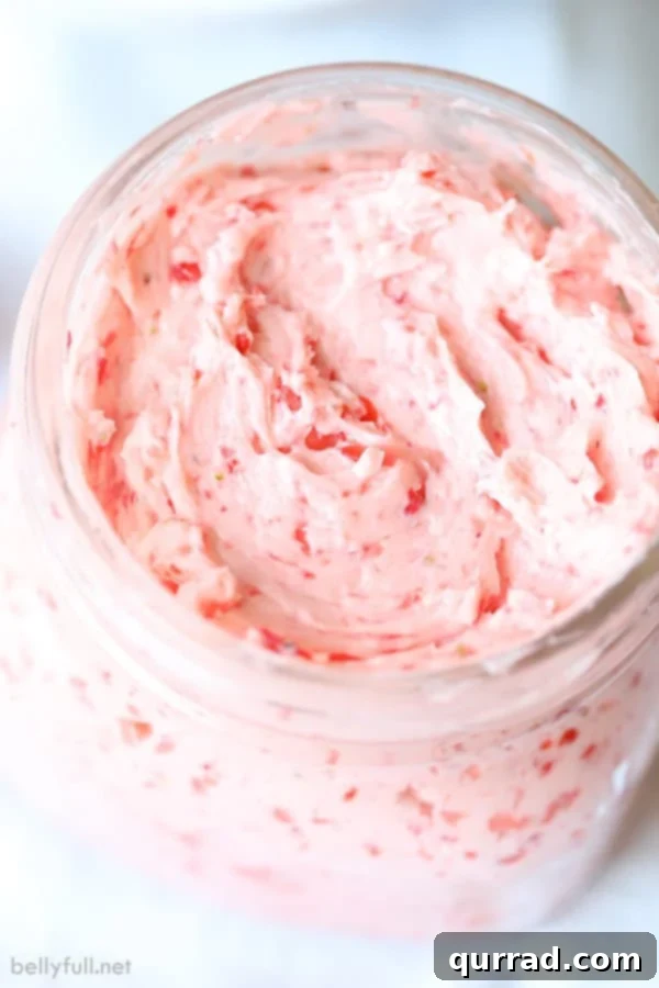 Whipped Strawberry Bliss 2 overhead picture of Strawberry Honey Butter in jar