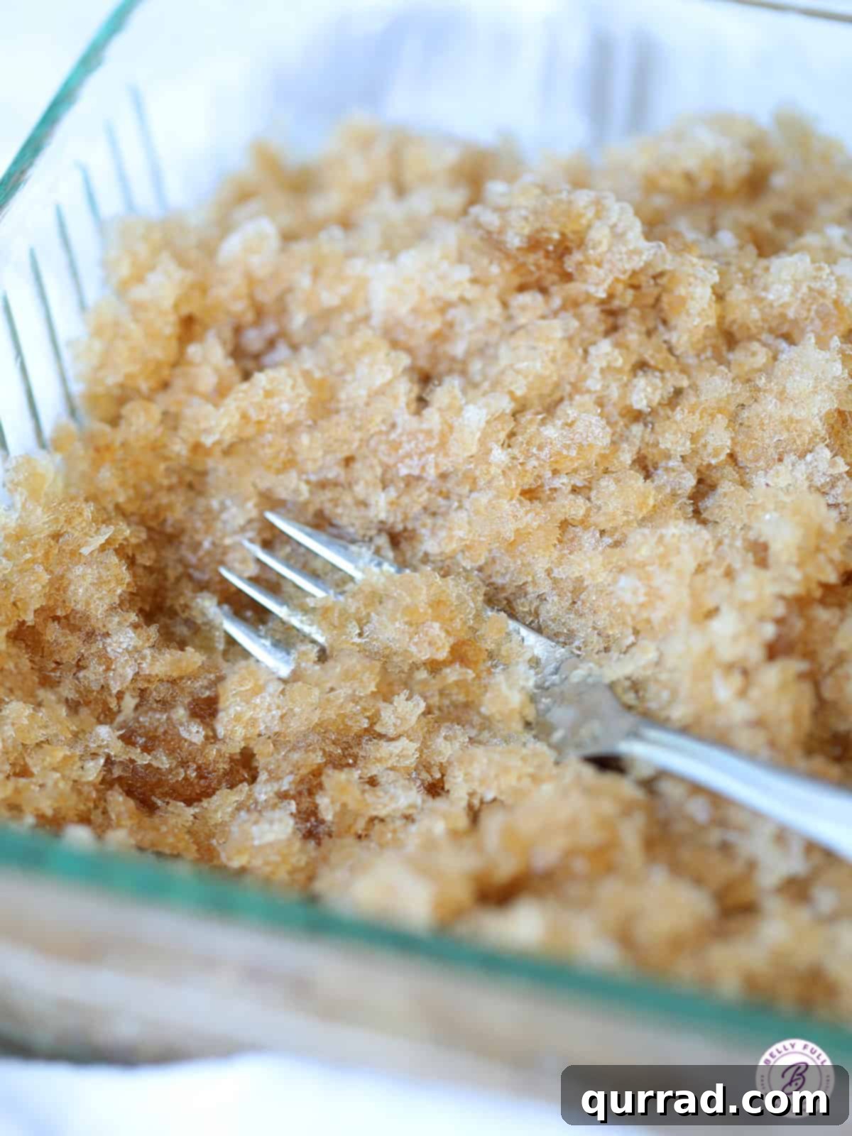 Frosted Root Beer Bliss 3 root beer granita in glass dish with fork