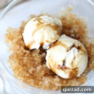 root beer granita with vanilla ice cream in glass bowl