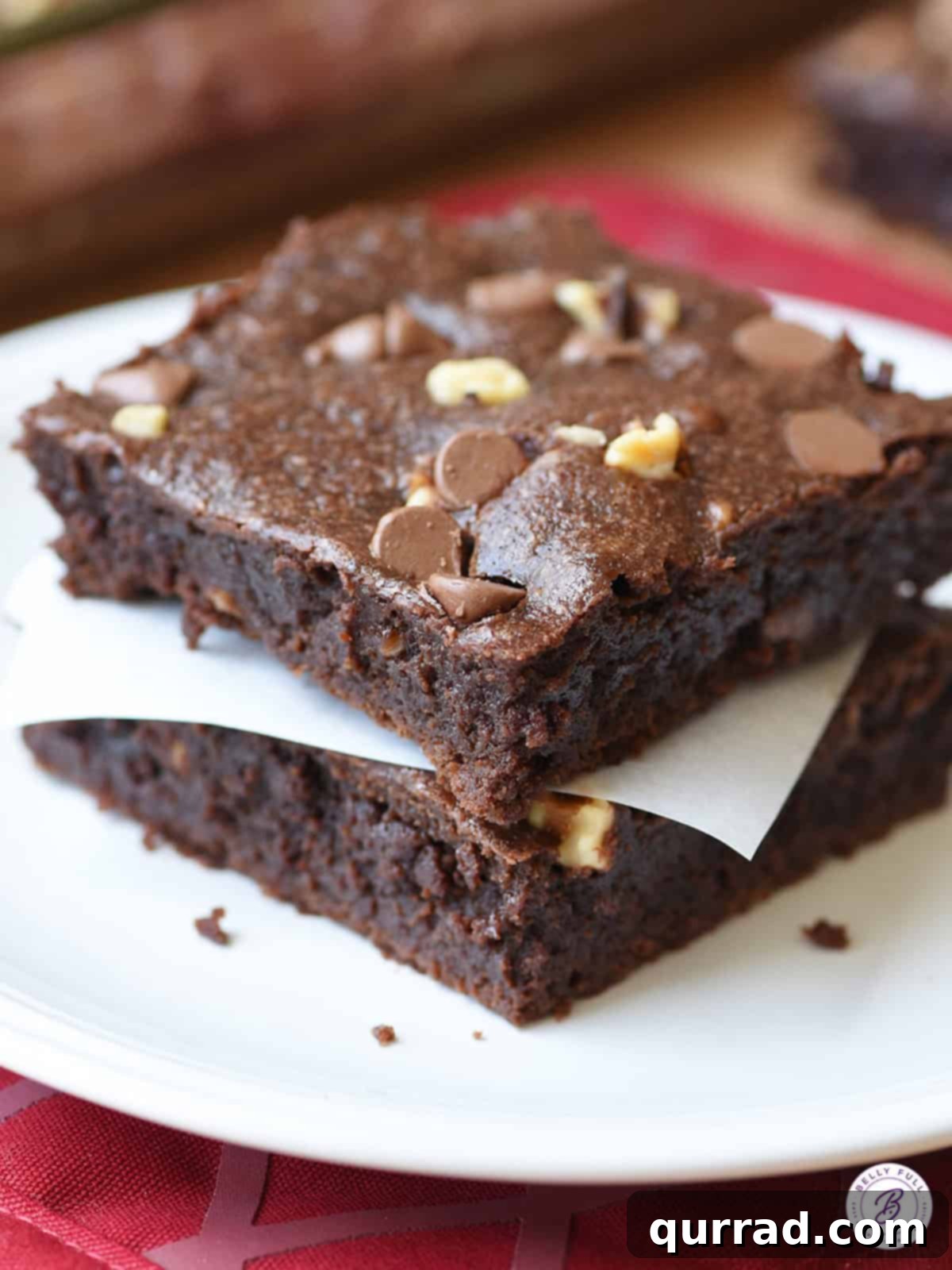 Irresistibly Fudgy Brownies 2 2 stacked fudgy brownies on plate