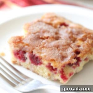 square piece of cranberry christmas cake on white plate with fork