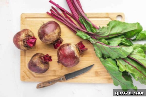 4 whole beets with stems removed, thoroughly cleaned and ready for the next step