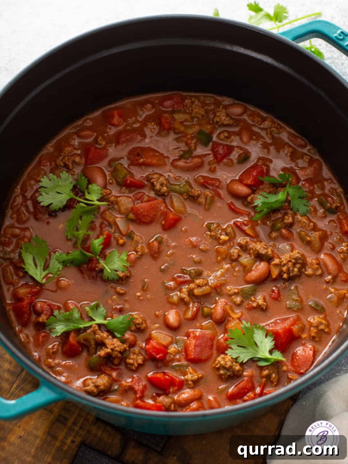 big pot of homemade chili with beef and beans