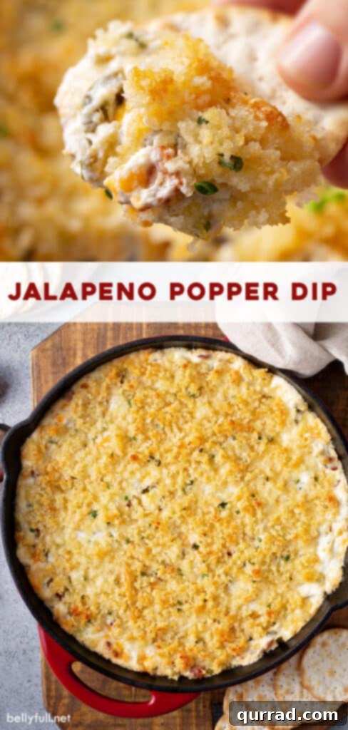 Loaded Cheesy Jalapeno Dip 7 Long Pinterest pin image for Jalapeño Popper Dip recipe.
