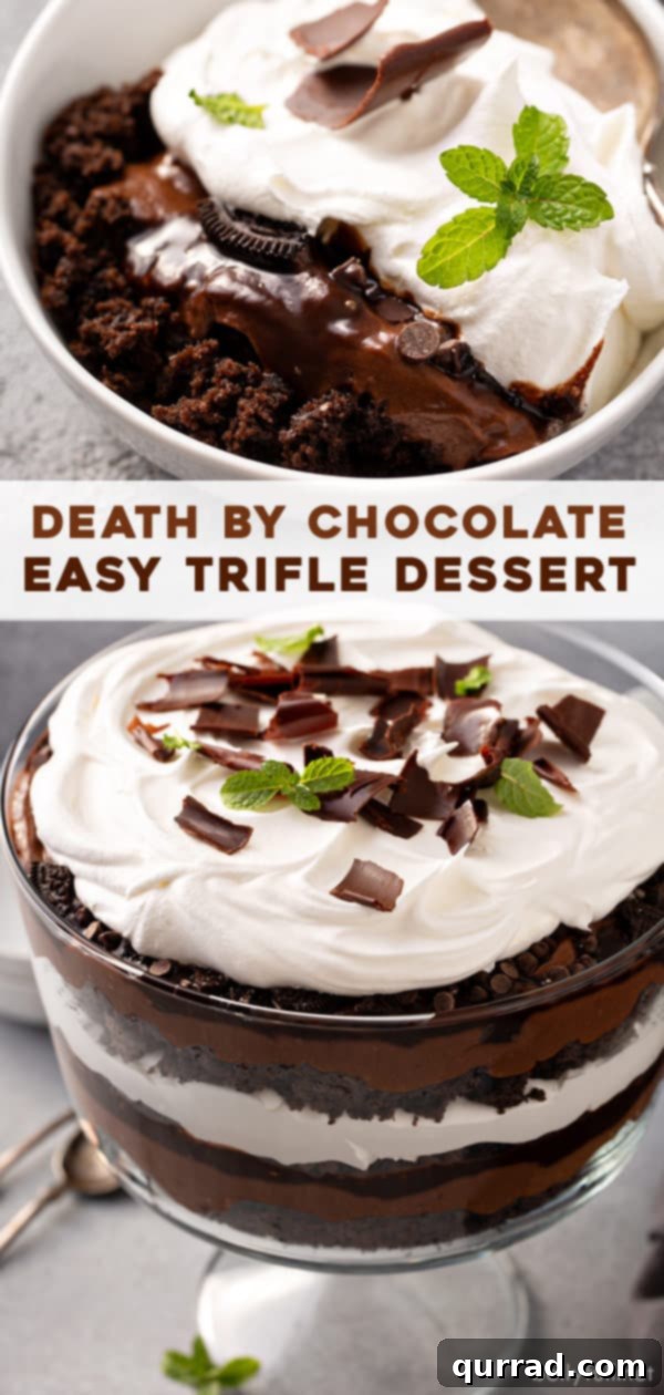 Sinful Chocolate Trifle 8 Long pin image for Death By Chocolate Trifle, perfect for Pinterest sharing.
