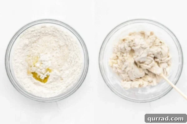 dry and wet ingredients for sandwich bread dough in bowl