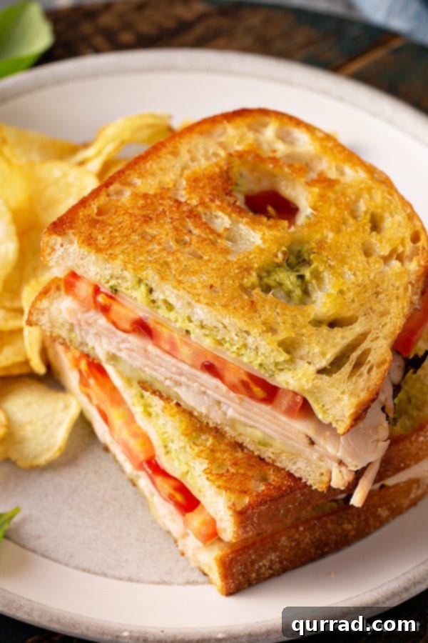 Elevate Your Grilled Cheese Game 3 Top-down view of a golden brown pesto grilled cheese