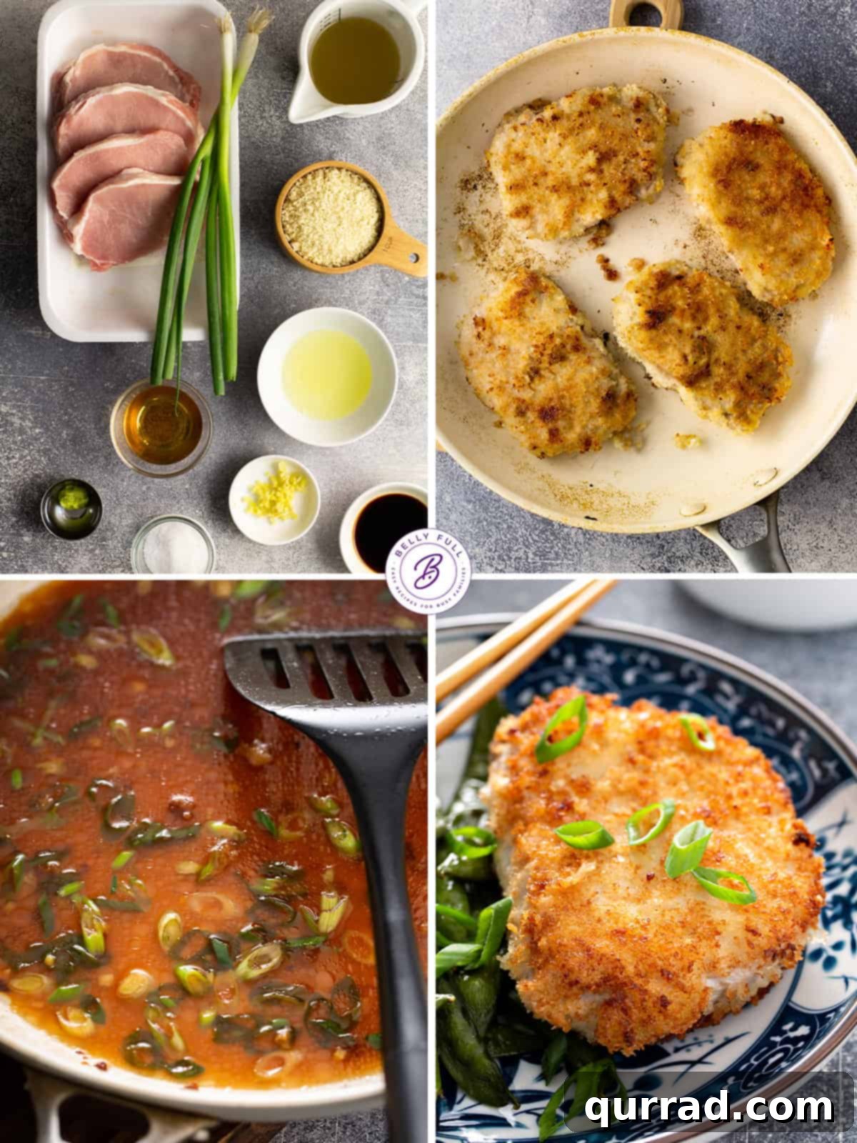 Crispy Pork Cutlet Delights 4 4 images showing the process of making pan fried panko pork chops