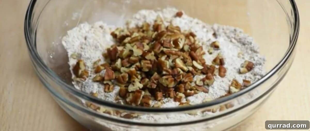 Velvet Peach Pecan Pie 5 Streusel topping ingredients in a glass bowl.