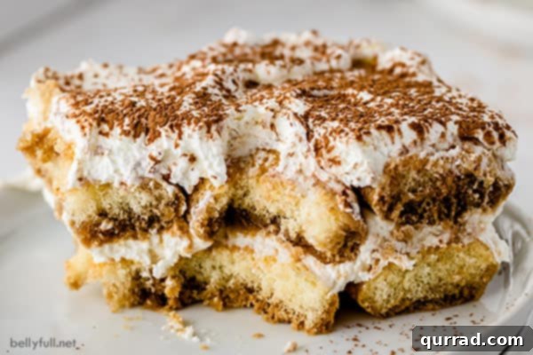 Slice of tiramisu with chunk missing.