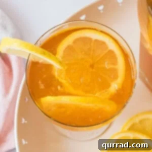 Southern Sweet Tea Classic 6 overhead of sweet tea in glass with lemon slices