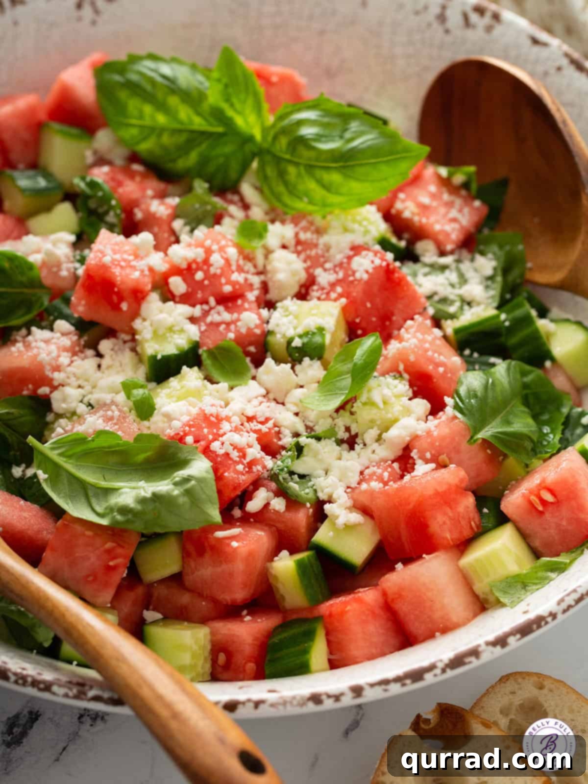Cooling Watermelon Feta Salad 8 watermelon salad in serving bowl
